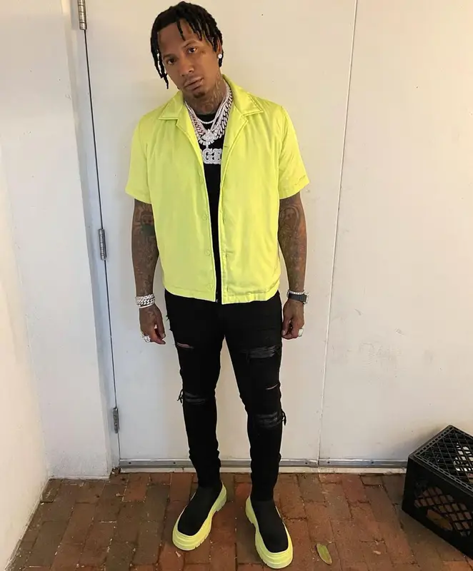 Moneybagg Yo outfit in Bottega Veneta and Amiri, 2021
