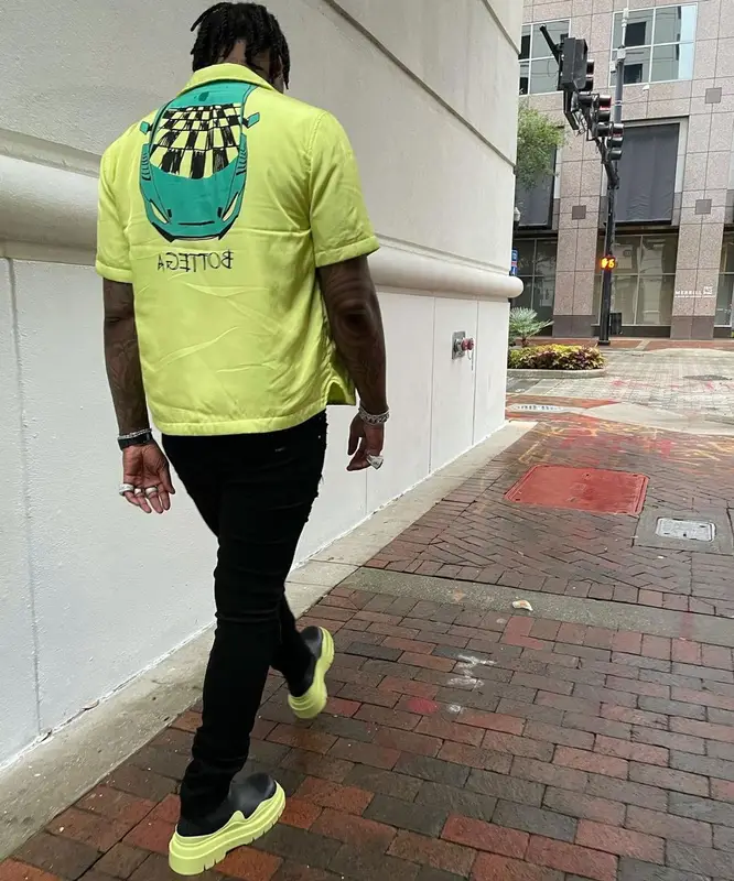 Moneybagg Yo outfit in Bottega Veneta and Amiri, 2021