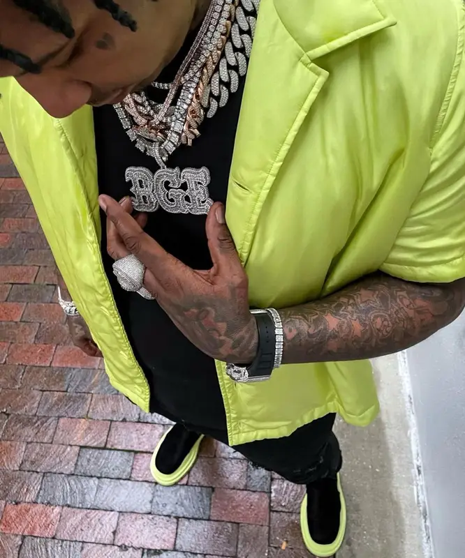 Moneybagg Yo outfit in Bottega Veneta and Amiri, 2021