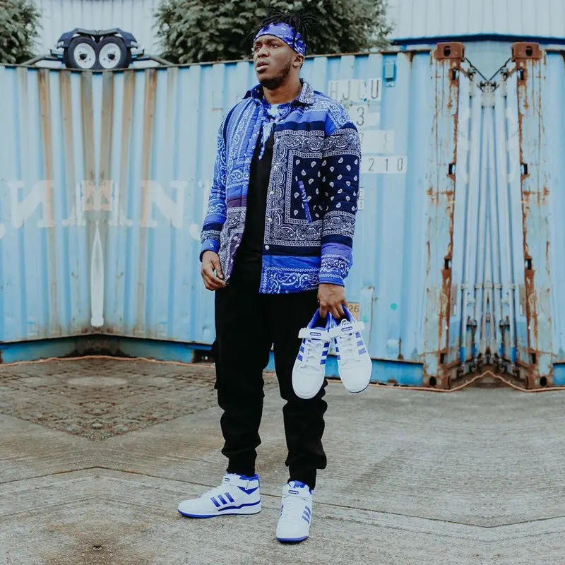 KSI outfit in Marcelo Burlon County of Milan and Adidas, 2021