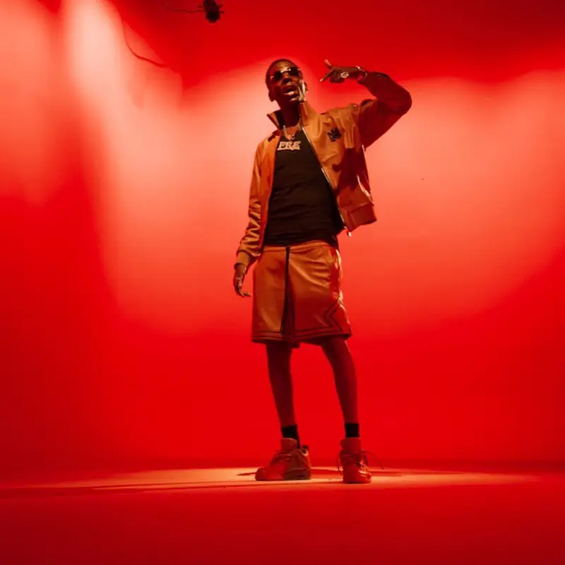 Young Dolph outfit in Amiri, Jordan, and Off-White, 2021