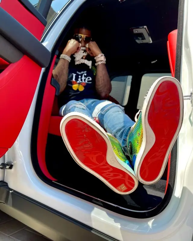 CJ So Cool outfit in FashionNova, Christian Louboutin, and Louis Vuitton, 2021