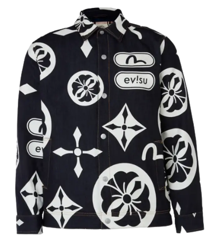 Evisu Kamon All Over Print Padded Denim Jacket $516