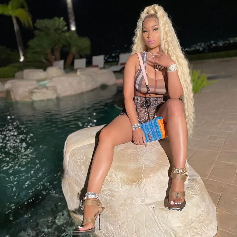 Nicki Minaj outfit in Burberry and Alexander Wang, 2021