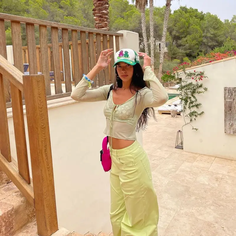 Dua Lipa outfit in Savage X Fenty, Beepy Bella, and The Attico, 2021