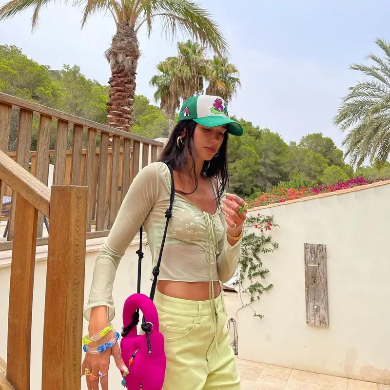 Dua Lipa outfit in Savage X Fenty, Beepy Bella, and The Attico, 2021