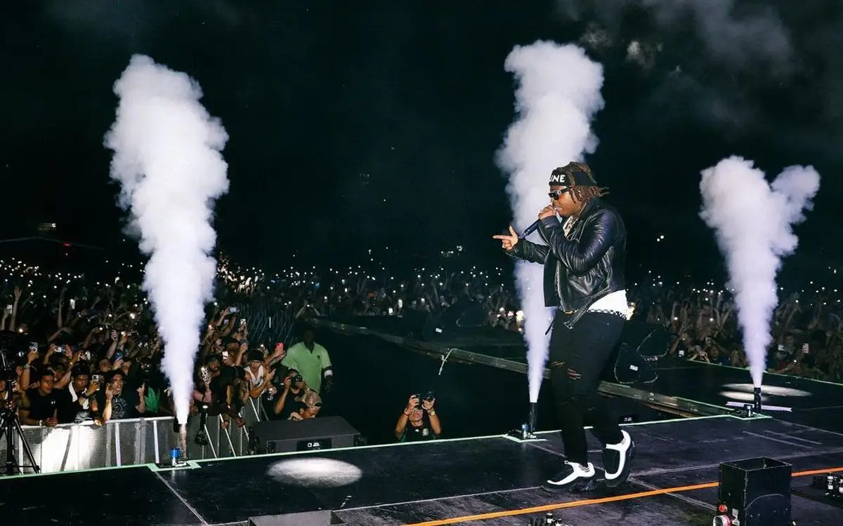 Gunna outfit in Rick Owens, Louis Vuitton, and Celine, 2021