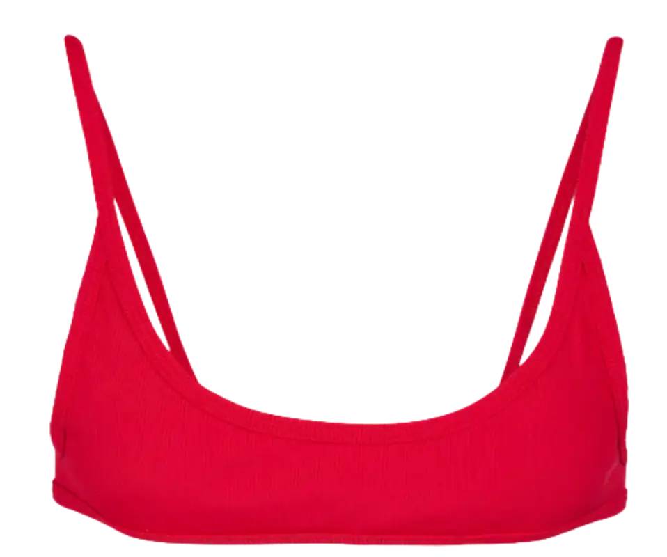 The Attico Scoop Neck Ribbed Red Bikini Top $170