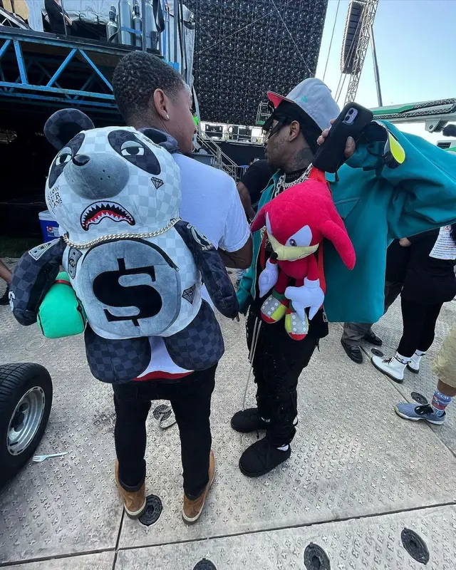Ski Mask The Slump God outfit in Bottega Veneta, Acne Studios, and Rick Owens, 2021
