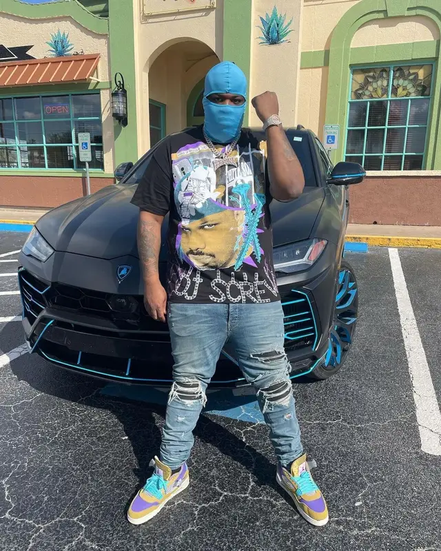 Maxo Kream outfit in Amiri and Jordan, 2021