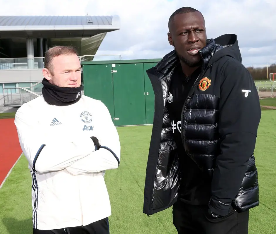 Stormzy outfit in Manchester United and Columbia Sportswear, 2017