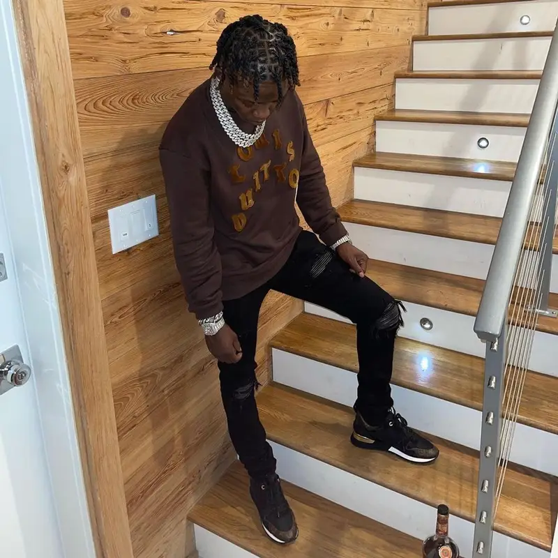 Jackboy outfit in Louis Vuitton and Amiri, 2021