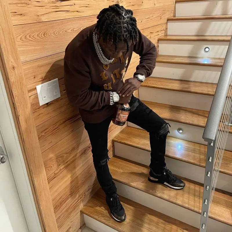 Jackboy outfit in Louis Vuitton and Amiri, 2021