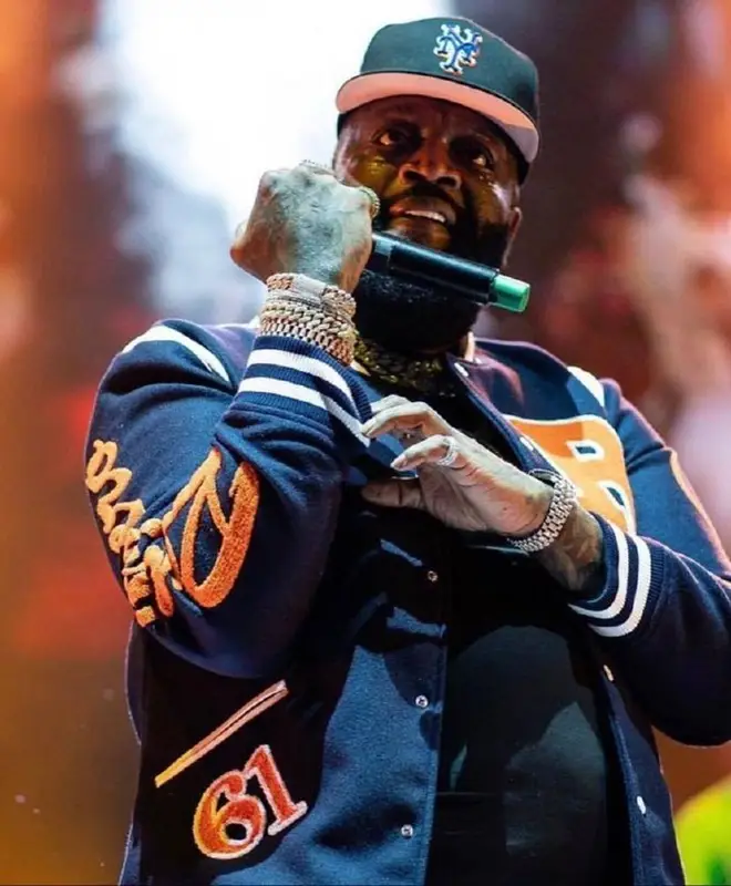 Rick Ross outfit in Amiri, Jordan, and New Era, 2021
