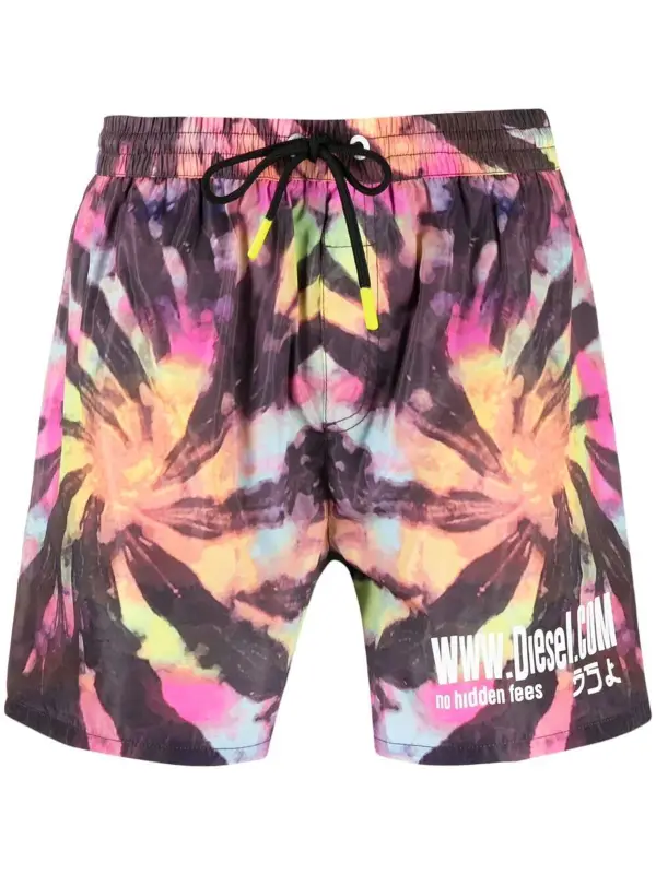 Diesel Tie-dye Print Swim Shorts In Brown $75