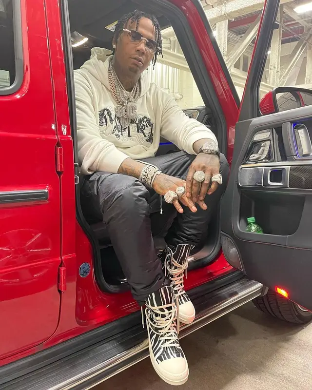 Moneybagg Yo outfit in Amiri, Rick Owens, and Cartier, 2021