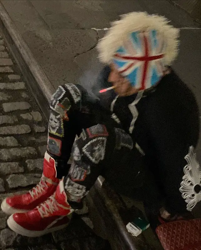 Sosmula outfit in Chrome Hearts, Rick Owens, and Goyard, 2021