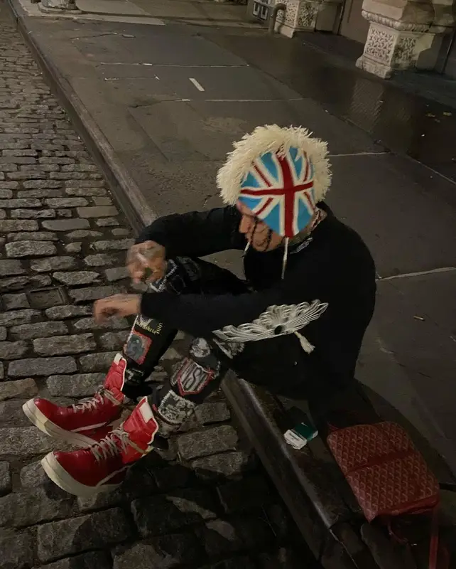 Sosmula outfit in Chrome Hearts, Rick Owens, and Goyard, 2021