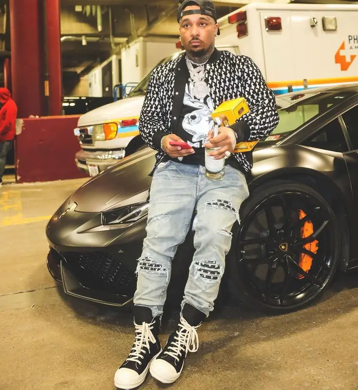 Doe Boy outfit in Playboy, Rick Owens, and Amiri, 2021