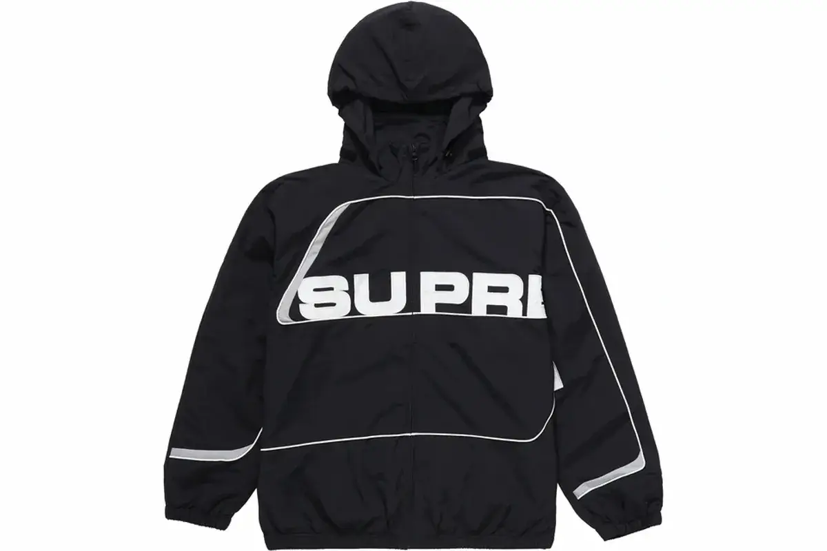 Supreme S Paneled Black Track Jacket | WHAT'S ON THE STAR?