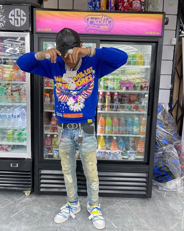 Lil Migo outfit in Awful Lot of Cough Syrup, Dior, and Gucci, 2021