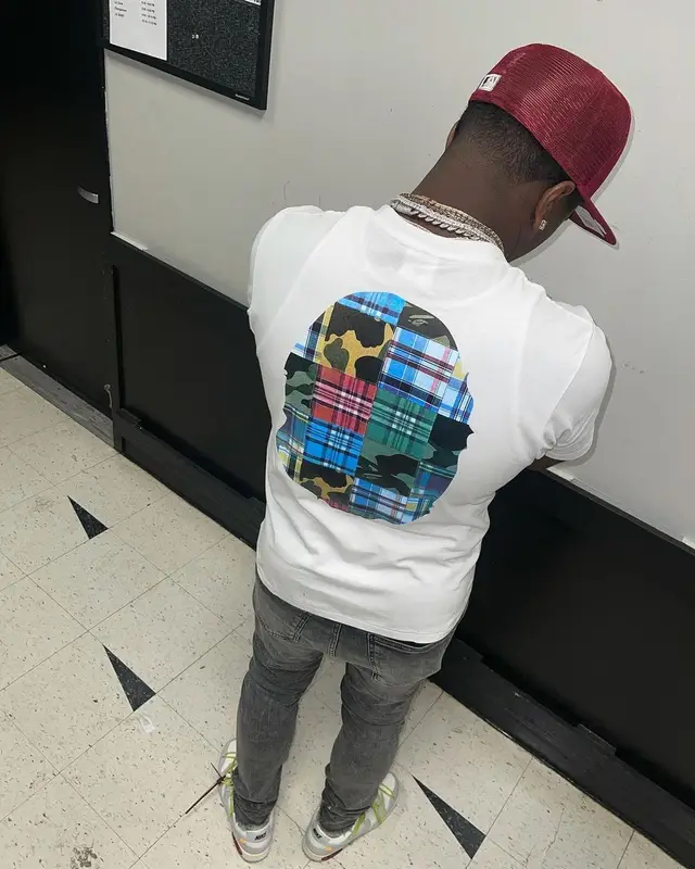 Bankroll Freddie outfit in Bape, New Era, and Philadelphia Phillies, 2021
