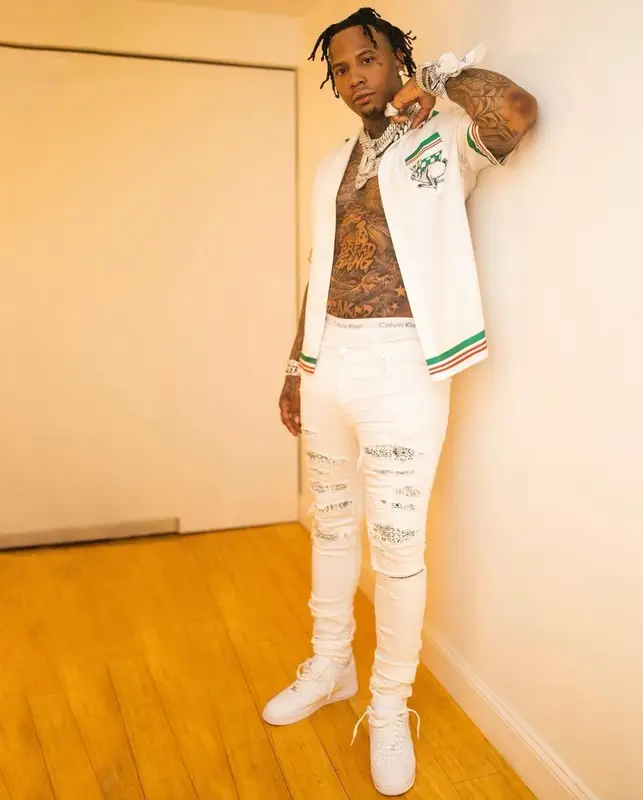 Moneybagg Yo outfit in Casablanca, Amiri, and Calvin Klein, 2021