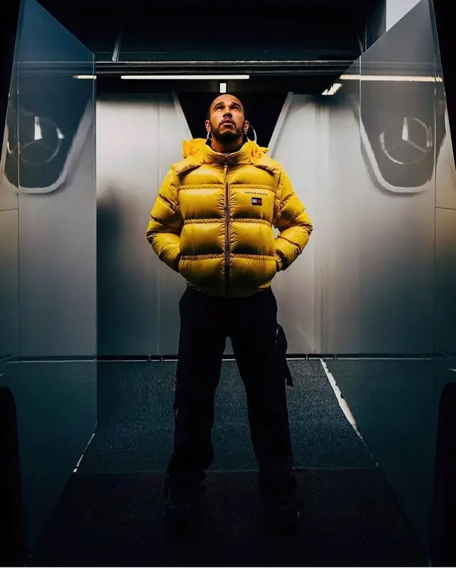 Lewis Hamilton outfit in Tommy Hilfiger, Bottega Veneta, and Romeo Hunte, 2021