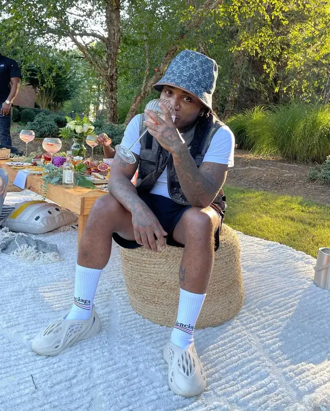 Jacquees outfit in Vertabrae, Gucci, and Balenciaga, 2021