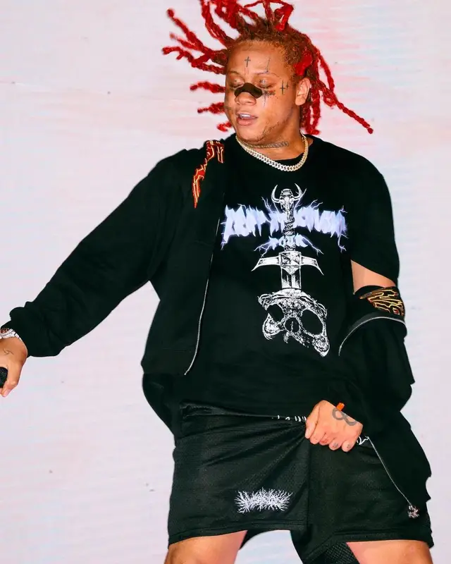 Trippie Redd outfit in Disastrwrld and Alexander McQueen, 2021