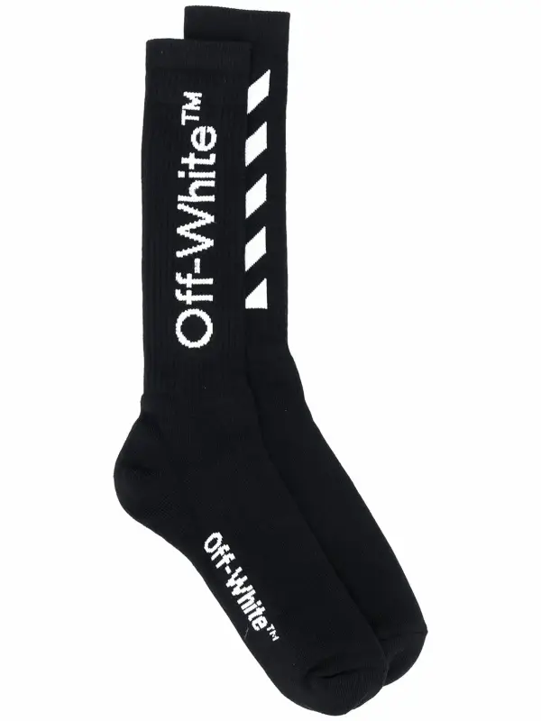 Off-White Mid-Length Diagonal Striped Black Socks $85