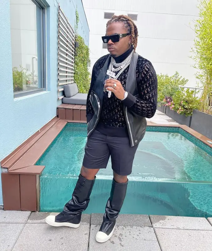Gunna outfit in Rick Owens, Dior, and Louis Vuitton, 2021