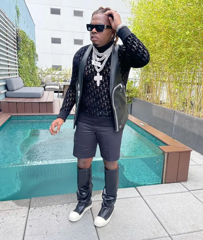 Gunna outfit in Rick Owens, Dior, and Louis Vuitton, 2021