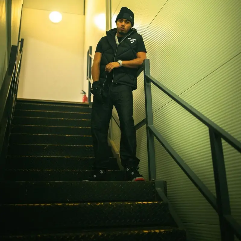 Myke Towers outfit in Jordan and Prada, 2021