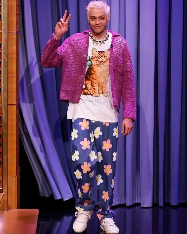 Pete Davidson outfit in Bode, New Balance, and Ian Charms, 2021