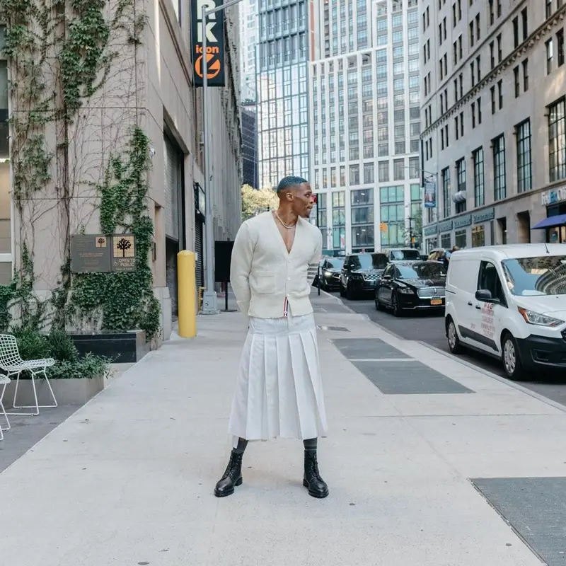 Russell Westbrook outfit in Thom Browne, 2021