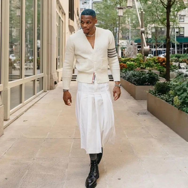 Russell Westbrook outfit in Thom Browne, 2021