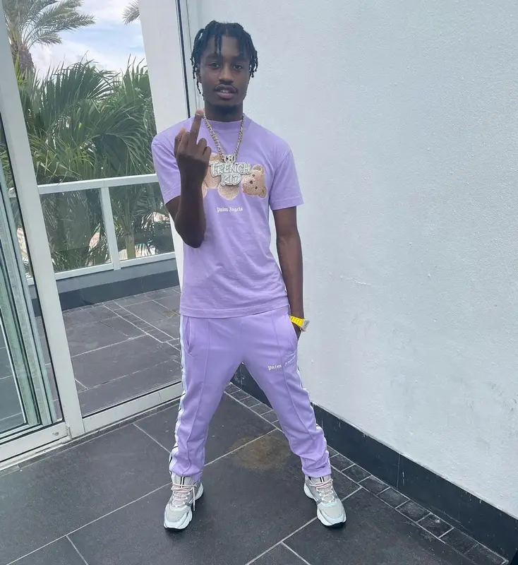 Lil Tjay outfit in Palm Angels, Dior, and Richard Mille, 2021