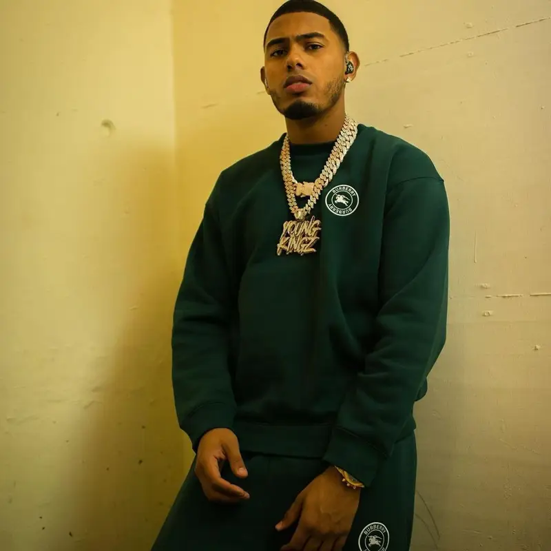 Myke Towers outfit in Burberry and Nike, 2021