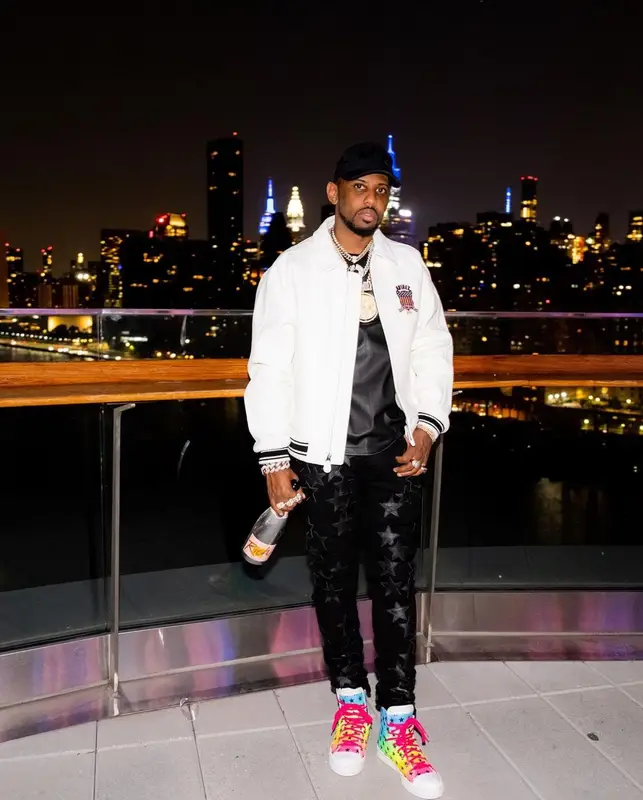 Fabolous outfit in Avirex, Chemist, and Amiri, 2021