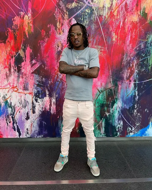 Rich The Kid outfit in Reuben Oliver and Amiri, 2021