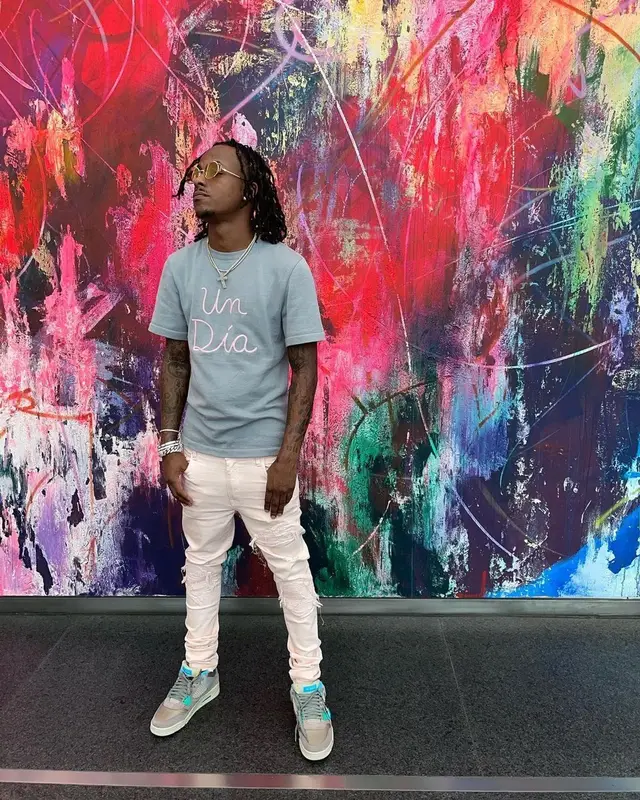 Rich The Kid outfit in Reuben Oliver and Amiri, 2021