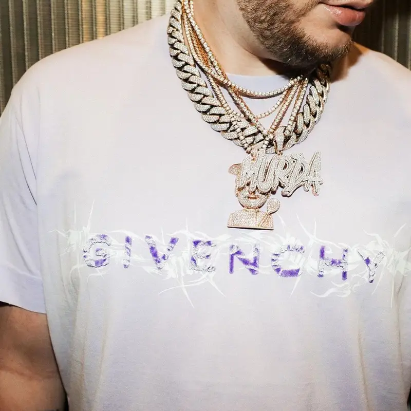 Murda Beatz outfit in Givenchy and Louis Vuitton, 2021