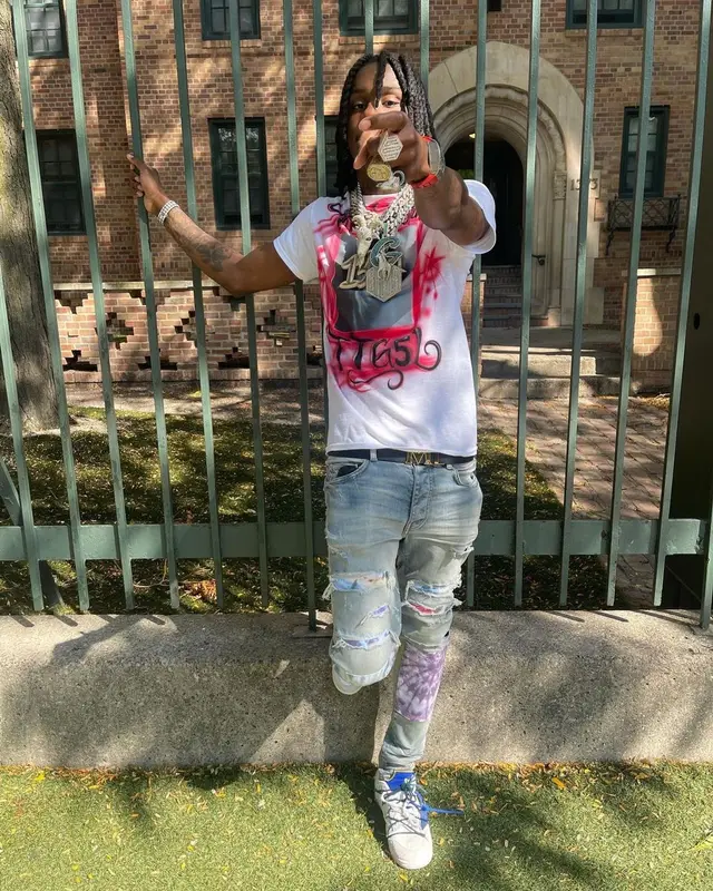 Polo G outfit in Amiri, Nike, and MCM, 2021