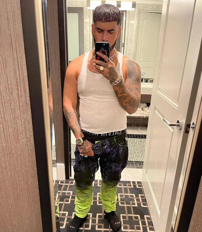 Anuel AA outfit in Marc Jacques Burton, 2021