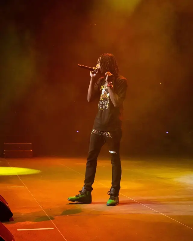 Polo G outfit in Ricchezza Forever, Chrome Hearts, and Jordan, 2021