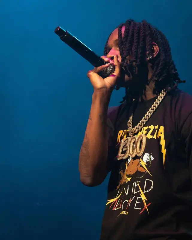 Polo G outfit in Ricchezza Forever, Chrome Hearts, and Jordan, 2021