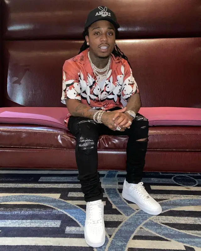Jacquees outfit in Nike, Amiri, and Playboy, 2021