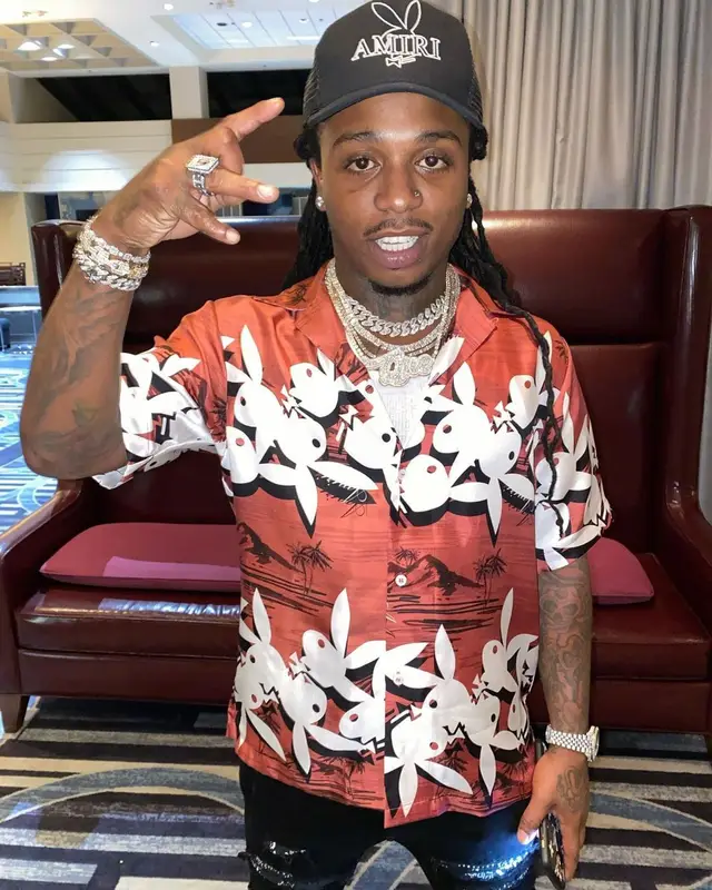 Jacquees outfit in Nike, Amiri, and Playboy, 2021
