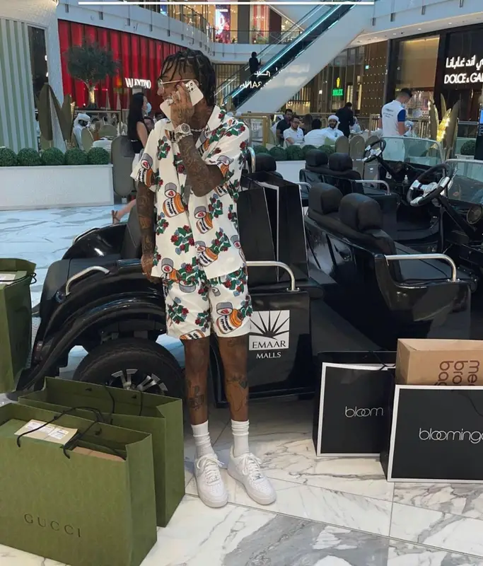 Swae Lee outfit in Billionaire Apparel, Nike, and Gucci, 2021